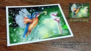 oil pastel drawing / Drawing bird with water splash / Full hd effect drawing - a rainy day drawing