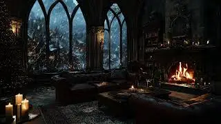 Midnight Snow Inside a Forgotten Castle Library 🕯️ Gothic Dark Academia Ambience for Sleep & Study