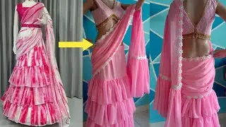 Frill Saree Cutting And Stitching l Frill Saree Design l Frill Dress l