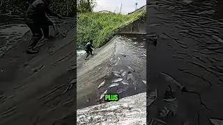 Il attrape les poissons qui tombent de cette cascade ! #p&ecirc;che #nature #cascade #poissons