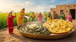 Miniature Women Cook GIANT Sarson Ka Saag & Makki ki Roti | Punjabi Village Food