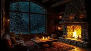 (No Music )🌨️ Intimate Winter Cabin ❄️ Crackling Fireplace & Peaceful Blizzard Night for Deep Sleep