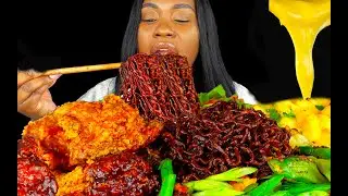 CHEESY FRIED CHICKEN MUKBANG | BLACK BEAN NOODLES | jjajangmyeon mukbang | 2x SPICY NOODLE CHALLENGE