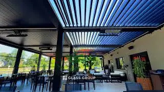 Char Steakhouse: All-Weather Louvered Pergola with Retractable Glass Walls