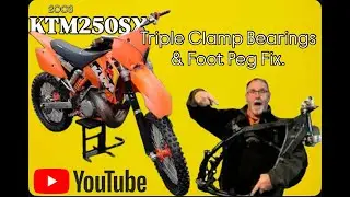 2003 KTM250SX Tear down Pt 8.  Triple Clamp Bearings & Foot Peg Repair