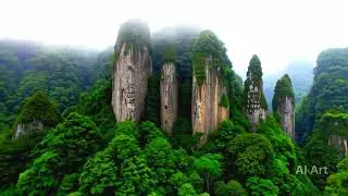 AI-Generated Mesmerizing Zhangjiajie: Sandstone Pillars, Fog & Spring Buds 🌲🌫️