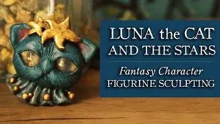 Luna the Cat and the Stars - Clay Cat Brooch with Acrylic Eyes  [ Sculpting a Fantasy Character ]