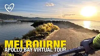 4K Apollo Bay Melbourne Australia Bike Ride at Sunrise - Shops, Bay, Ocean - Treadmill Scenery