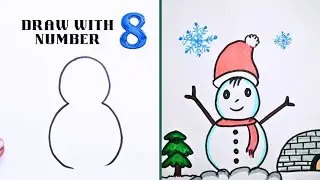 Cute snow man drawing ☃️|| How to draw snowman with number 8️⃣ =⛄️