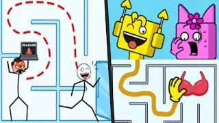 MAZE SKIP WORK vs SQUARE PUNKI MAZE - All Levels (Stickman vs Sprunky) Satisfying Mobile Gameplay