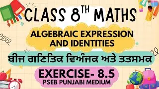 Class 8th maths chapter 8 exercise 8.5 complete solutions Algebraic expressions and identities #pseb
