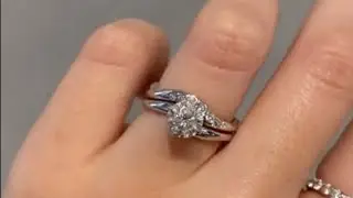 Asymmetrical Diamond & Platinum Wedding Ring Set with 1 Carat Round Diamond - Aurora & Sati