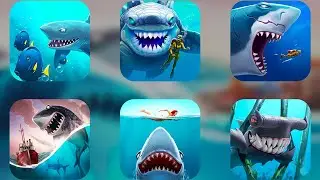 Hungry Shark World vs Evolution vs Hungry Dragon vs Hungry Shark Arena - All Sharks All Dragons