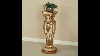 Arellia Handpainted Gold/Ivory Exclusive Faux Marble Display Column Pedestal
