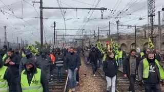 French transit workers protest pension reforms