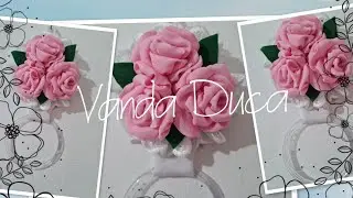 #MUITAFOFURAROSA... PORTA PANO DE PRATO COM ROSAS COM CD PARA RECICLAGEM...