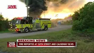 Large tire fire burning in Tampa