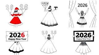 6 Easy New Year Drawing | 2026 New Year Drawing | New year greetingcard making/ happy new year 2026 
