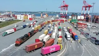 Awesome 4K View! Local Train CN 519 Pulling Containers from PSA Atlantic Hub Pier - Halifax, NS
