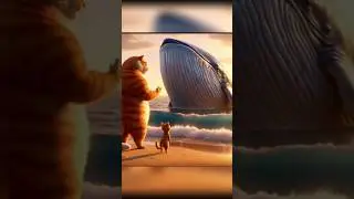 Cute cat save kitten in beach #aicat7 #aicats #aicutecat #aidog #giantcat #superhero #music