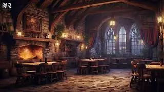 🏰 Medieval Tavern Ambience with Cozy Fireplace and Rain Sounds 🔥🌧️
