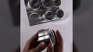 Porta Condimentos Tempero Magn&eacute;tico em Inox - 6 potes com Im&atilde; e base