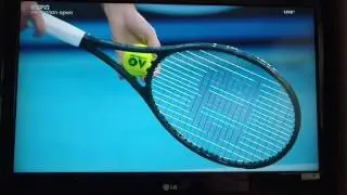 Federer's racket strings -- mains, crosses, and string savers (tension 57 pounds)