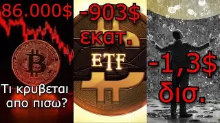 CRYPTO&Nu;&Epsilon;&Alpha;:Bitcoin &kappa;&alpha;&tau;&alpha;&rho;&rho;έ&epsilon;&iota; &tau;&iota; &kappa;&rho;ύ&beta;&epsilon;&tau;&alpha;&iota; &pi;ί&sigma;&omega; &alpha;&pi;ό &tau;&eta;&nu; &pi;&tau;ώ&sigma;&eta;; Bitcoin ETF &pi;&omicron;&upsilon;&lambda;ά&nu;&epsilon;, -1,3$ &delta;&iota;&sigma;.