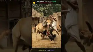Man Battles Venomous Snake Wrapped Around Cow!  #rurallife #villagelife #snake #