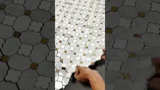 Bianco Carrara With Indus Gold Flower Mosaic Tile. #marblemosaic #marbletile #stonetile