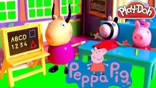 Peppa Pig School Time Playset UNBOXING with Play Doh learn ABC and 123 Peppa Pig Red Car