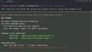 Agent Mode in Warp AI: Git Merge Conflict Inspection