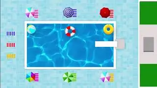 Pool with inflatable donut-shaped swim ring and diving board - Free Cartoon Background Loop - FULL H