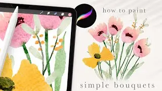how to paint simple watercolor bouquets in procreate 💐  procreate watercolor loose floral tutorial