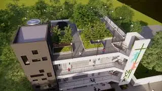 An architectural presentation for a three-storey school building with roof deck garden in Imus
