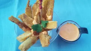 Yuca frita con mayonesa de pimiento