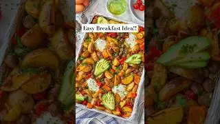 Easy Sheet Pan Breakfast!! With bacon, sausage, & eggs! #easyrecipe