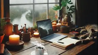 Cozy Desk Overlooking a Window Ambience on a Rainy Day I ASMR I No Music Edition I Rain Sounds
