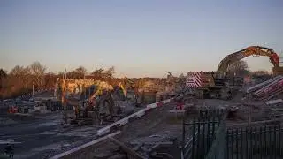 Impressive timelapse footage captures complex works to demolish a key railway bridge.