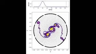 Computer simulations of a fluid vortex in a strain flow