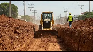 Bulldozer Shaping Red Earth for Road Development