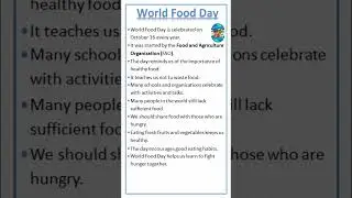 Essay on World Food Day | 10 Lines on Food Day #foodday #food #shorts #ytshorts #yt #viral #healthy