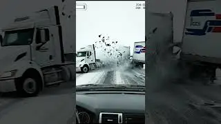 Truck Crash on Icy Highway During Snowstorm | Caught on Camera #blackice #automobile #snow #crash