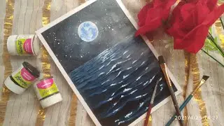 Acrylic painting tutorial |night ocean scene