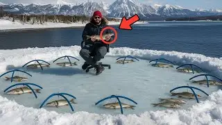 Trout Fishing Through 1 Meter Thick Frozen Stream - Massive Catch at -35&deg;C