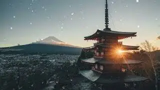 Ambient Soundscape 4 Hours | Pagoda & Mount Fuji Snowfall for Relaxation