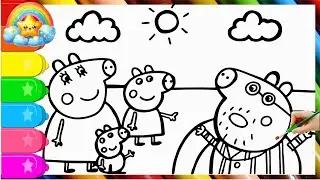 How to draw Peppa Pig Family Drawing and Coloring Page for kids ||  Peppa Pig Drawing and Coloring