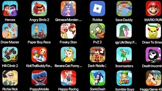 Roblox, Minecraft, Draw To Smash, Freaky Stan, Sonic Dash,Scary little, Zombie Blades,Squid Game