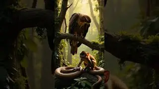 Eagle Watches in Shock as Snake Traps Baby Monkey! #wildlife  #snake