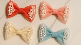 Soft Peach Pearl Bow 🎀Elegant & Trending Hair Accessory ✨#handmadebow #diy#handmade#viral#hairclips 